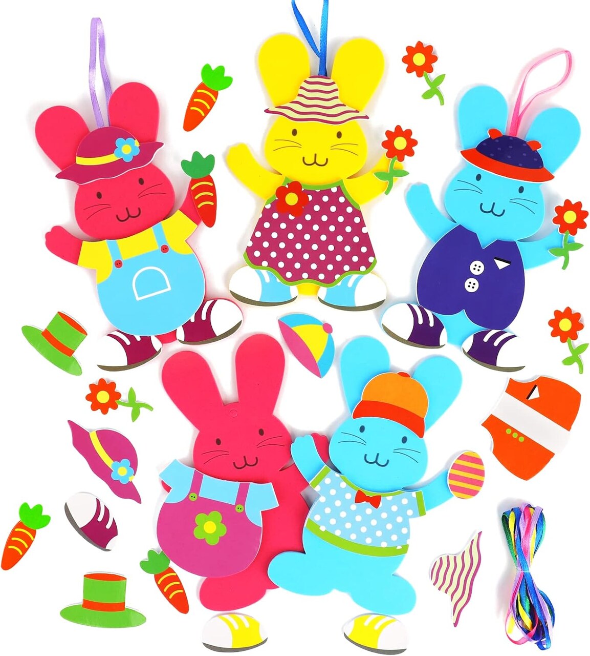 12 Easter Bunny Craft Set, Easter Crafts for Kids, Easter Foam Rubber Craft Sets, Easter Pendant Decoration Mix & Match, Easter Crafts with Children